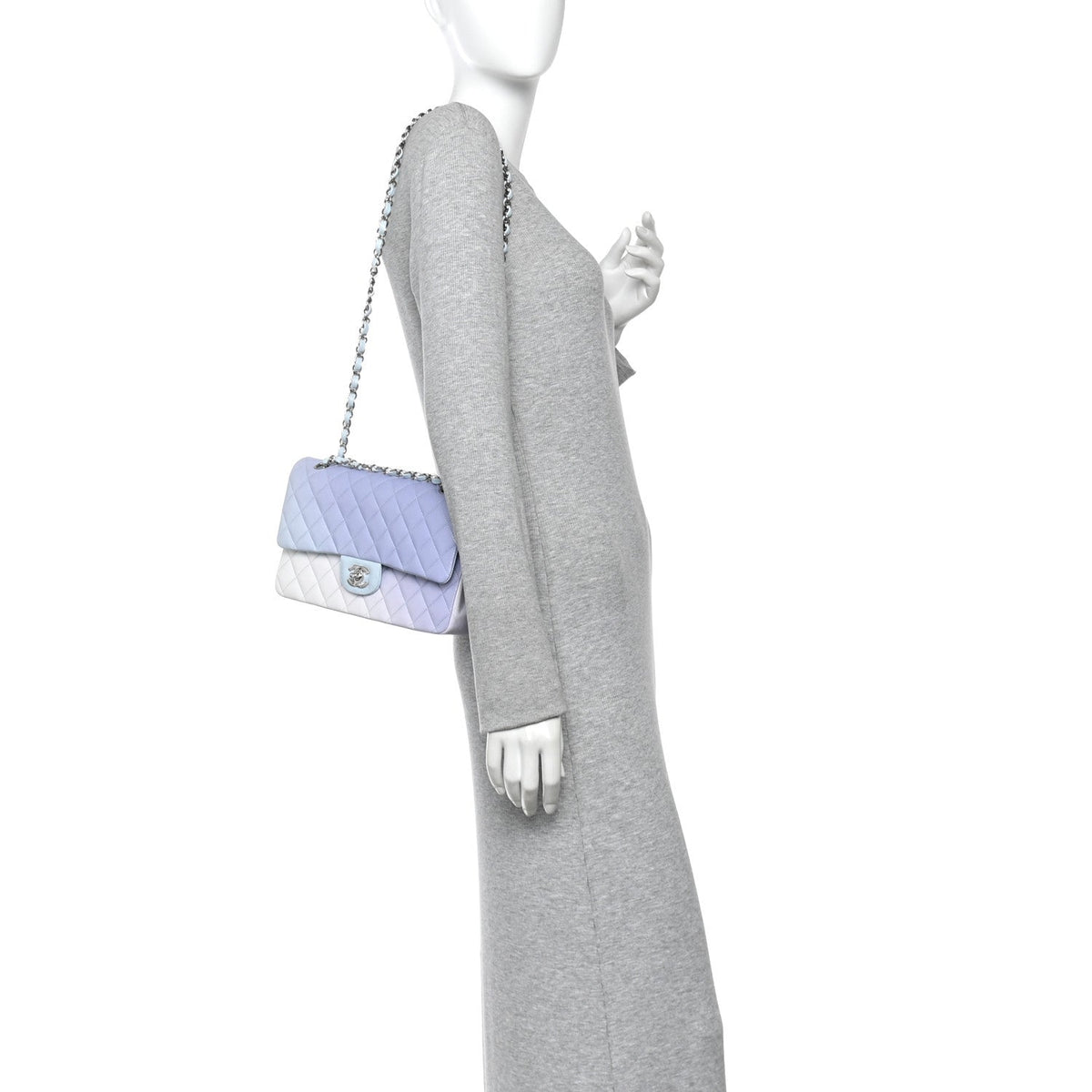Perforated Lambskin Quilted Medium Double Flap Light Blue Light Purple White At My store