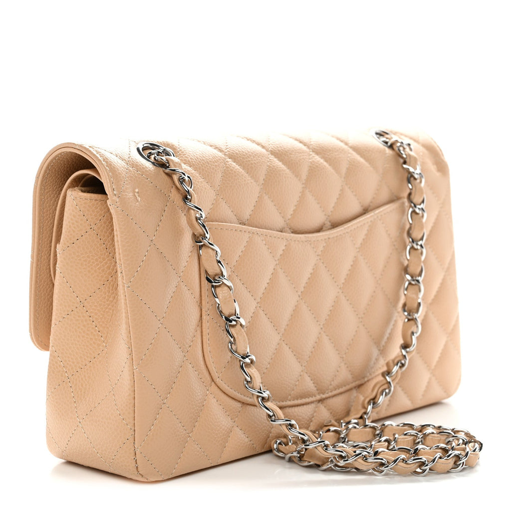 Caviar Quilted Medium Double Flap Beige At My store