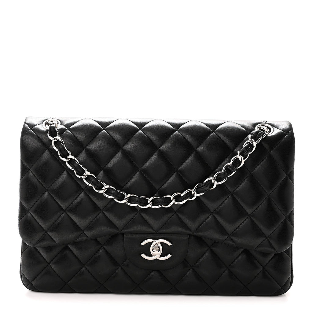 Lambskin Quilted Jumbo Double Flap Black At My store