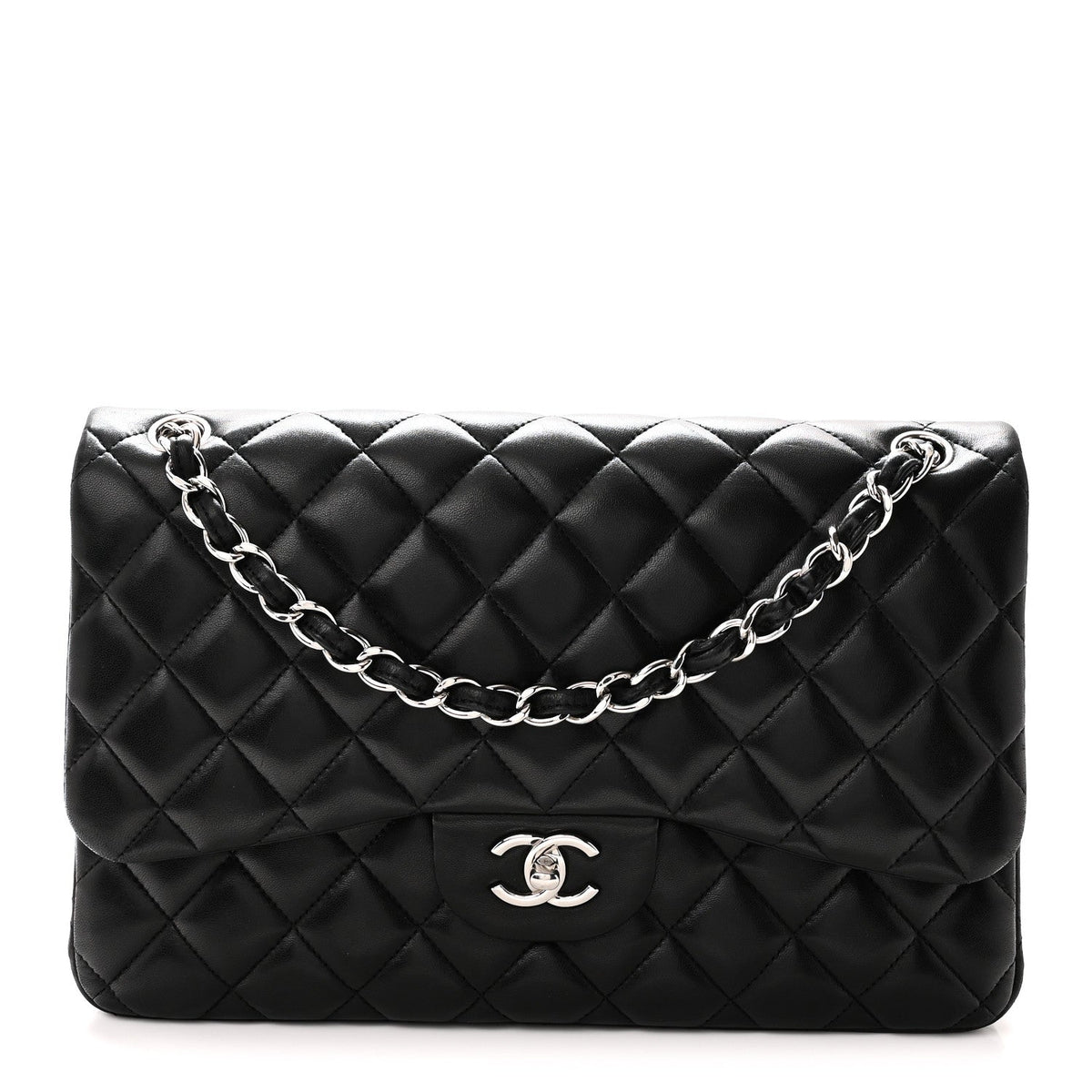 Lambskin Quilted Jumbo Double Flap Black At My store