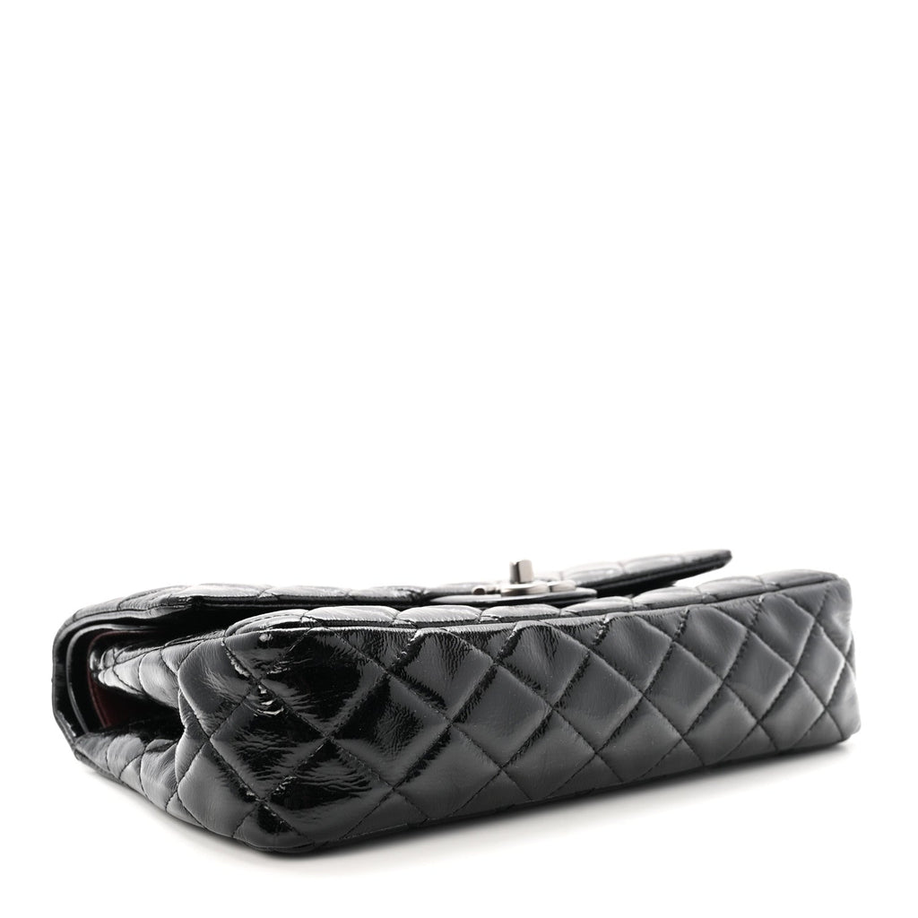 Crumpled Patent Quilted Medium Double Flap Black At My store