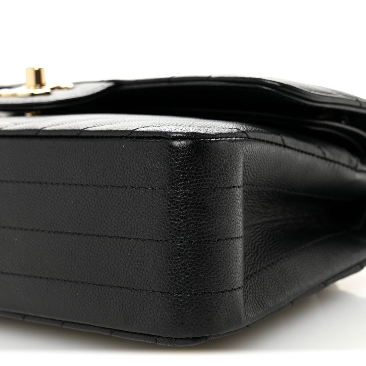 Caviar Flat Chevron Quilted Small Double Flap Black At My store