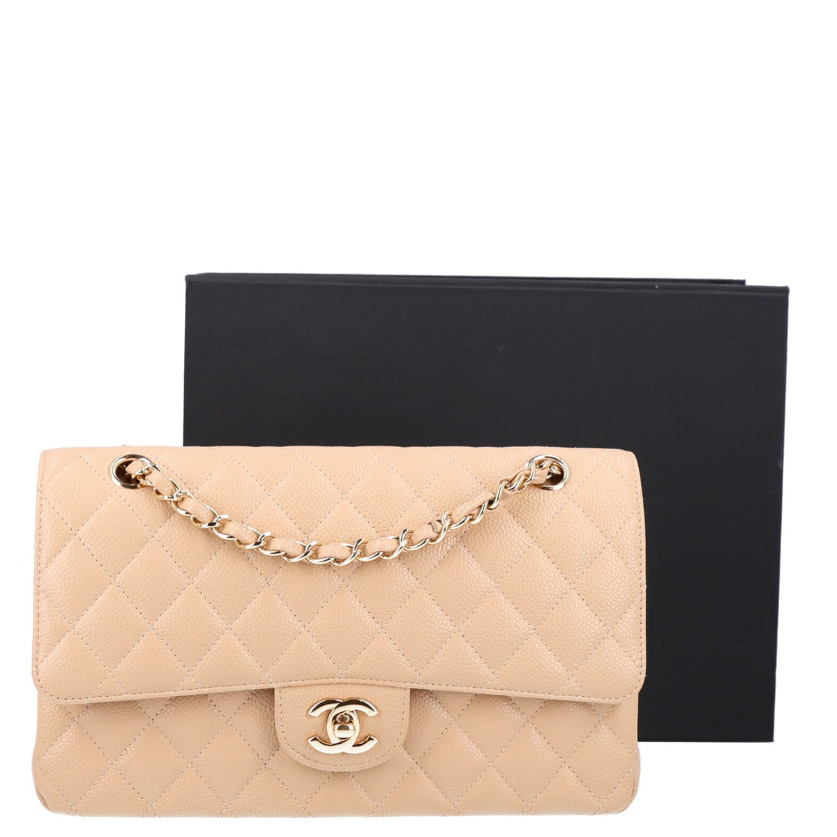 Caviar Quilted Medium Double Flap Beige At My store