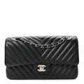 Caviar Chevron Quilted Medium Double Flap Black At My store