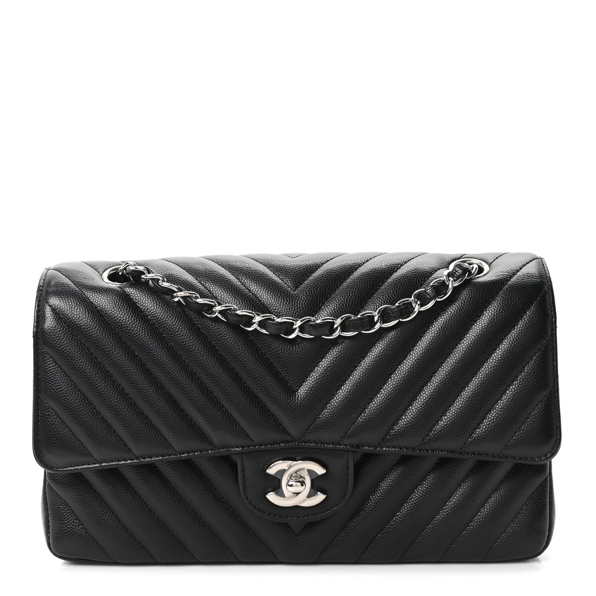 Caviar Chevron Quilted Medium Double Flap Black At My store