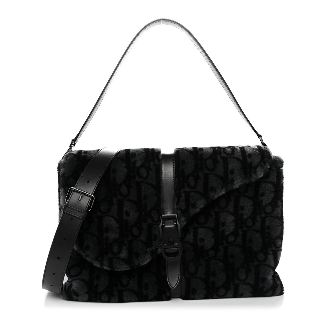 Oblique Mink Fur Saddle Soft Bag Dark Grey AT My store