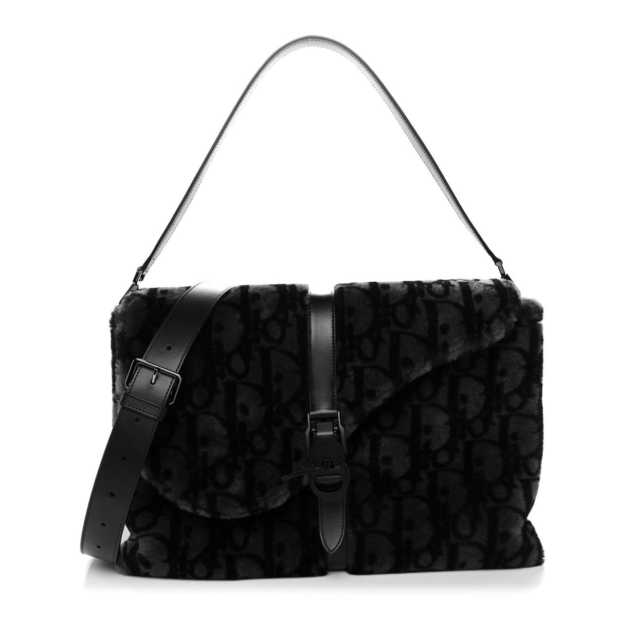 Oblique Mink Fur Saddle Soft Bag Dark Grey AT My store