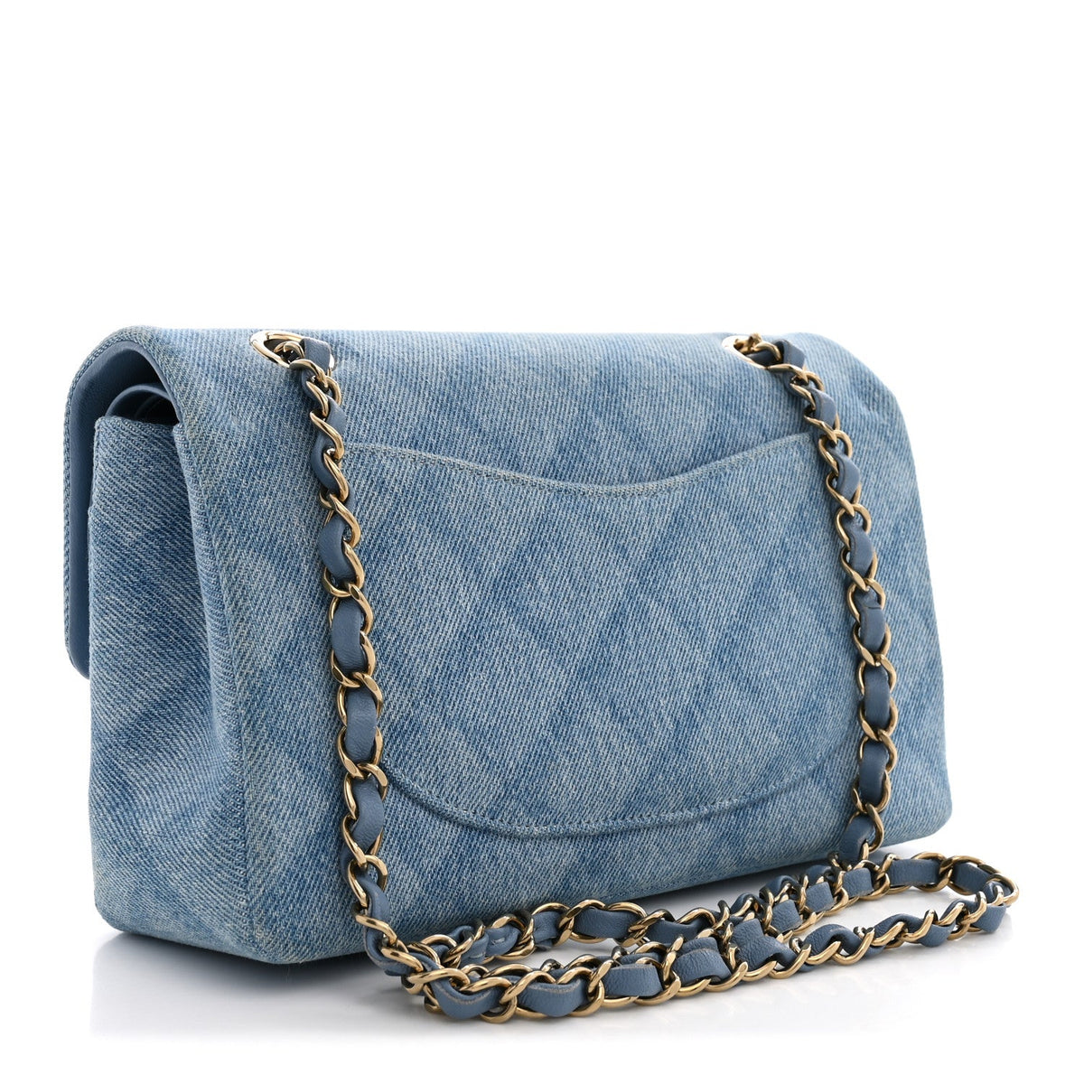 Printed Denim Quilted Small Double Flap Light Blue At My store