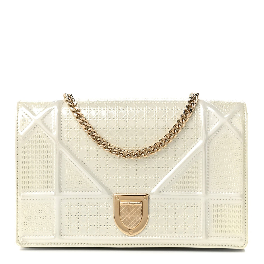 Patent Micro-Cannage Diorama Wallet on Chain Pouch Metallic White AT My store