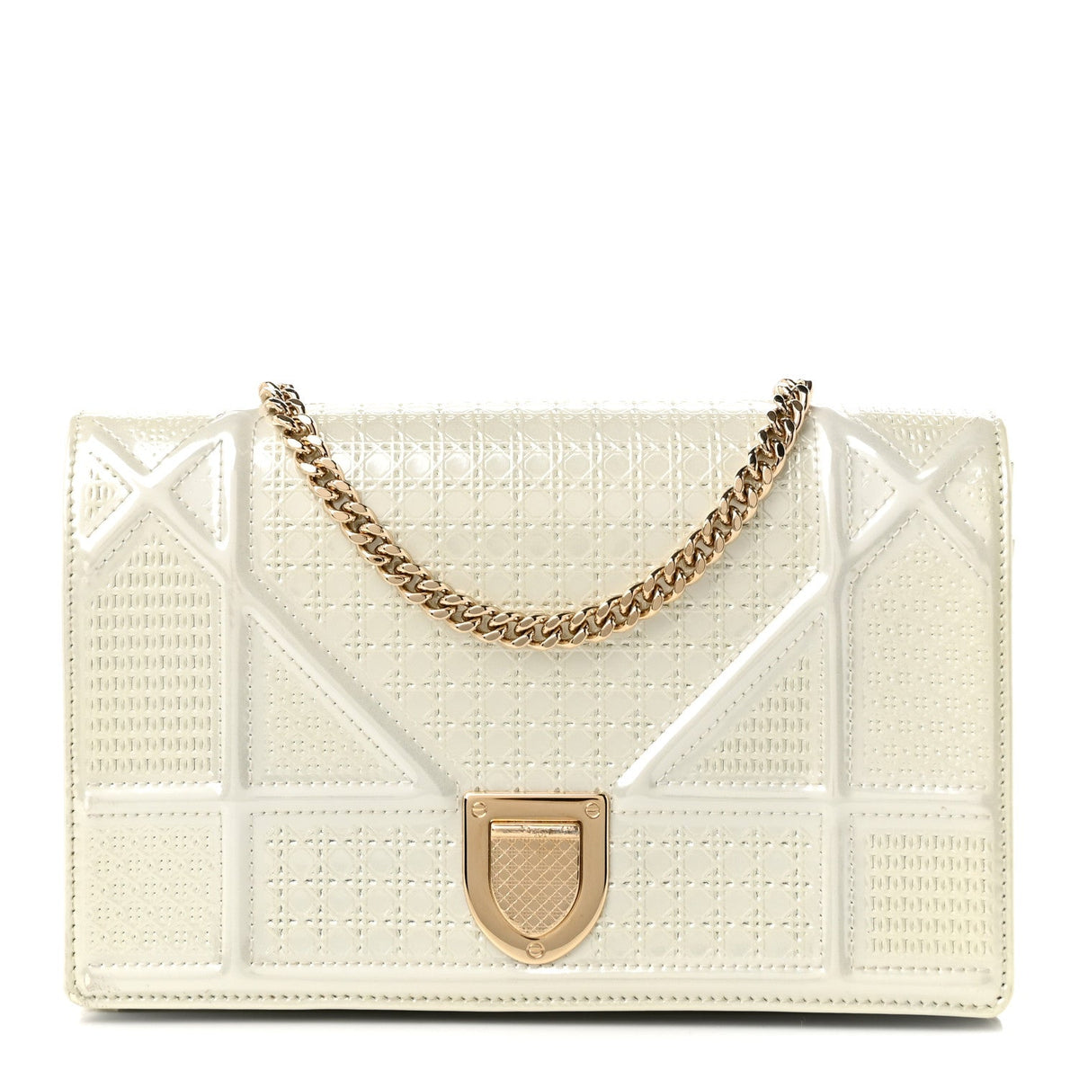 Patent Micro-Cannage Diorama Wallet on Chain Pouch Metallic White AT My store