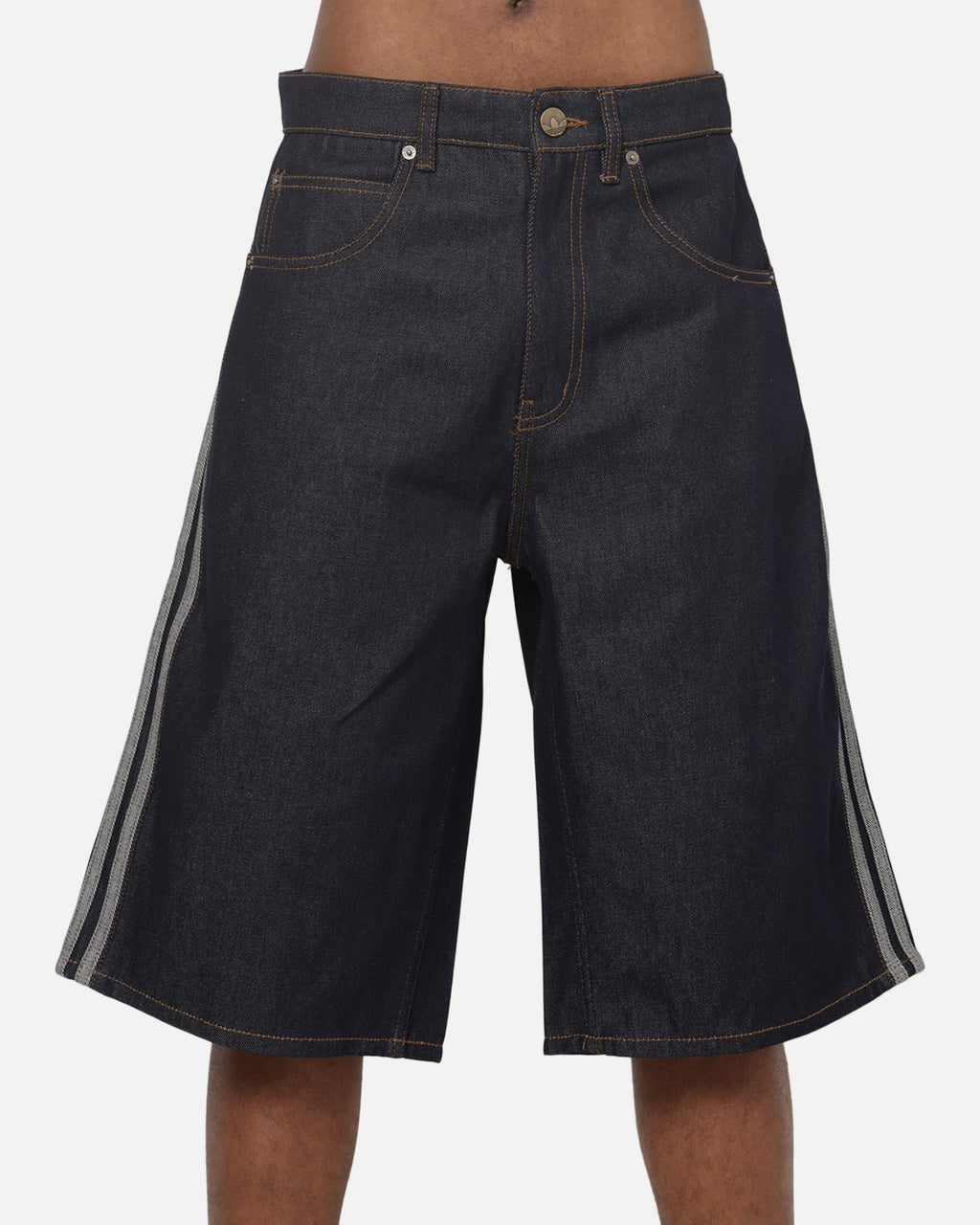 Best-Selling Adidas  Adicolor Jorts Mid-Rise Straight Leg Firebird Shorts Indigo Denim