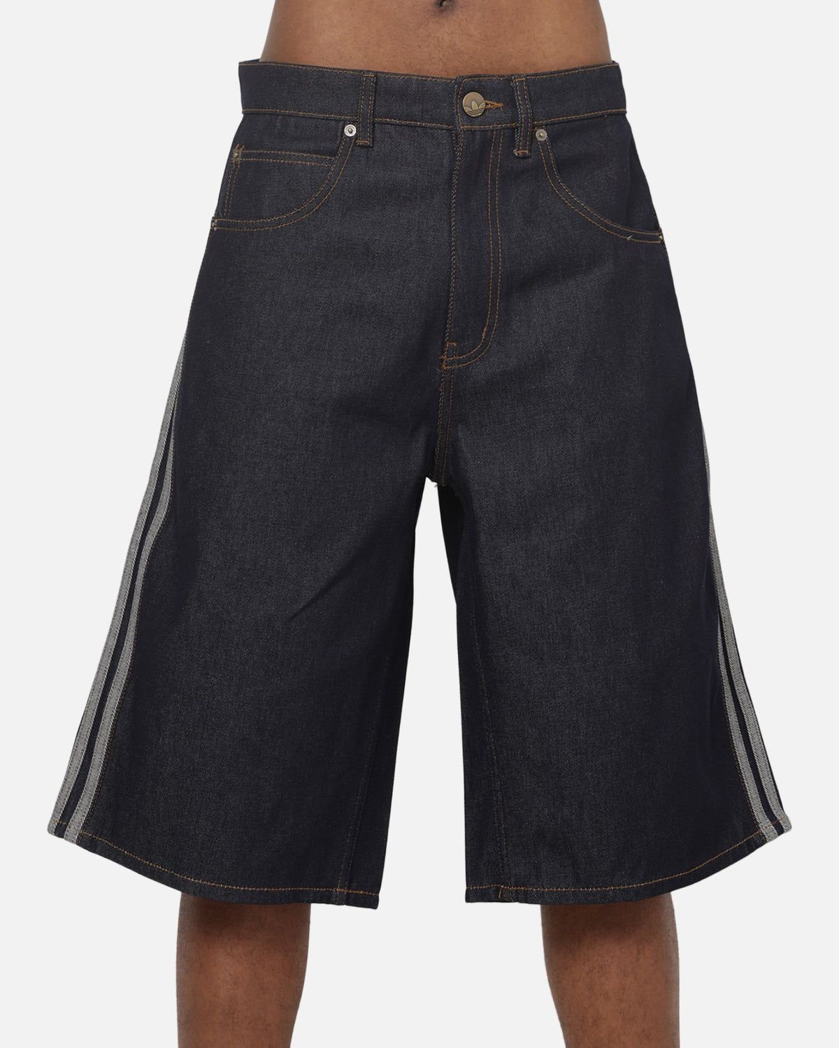 Best-Selling Adidas  Adicolor Jorts Mid-Rise Straight Leg Firebird Shorts Indigo Denim
