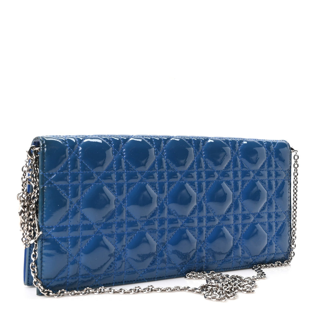 Patent Cannage Lady Dior Convertible Clutch Blue AT My store