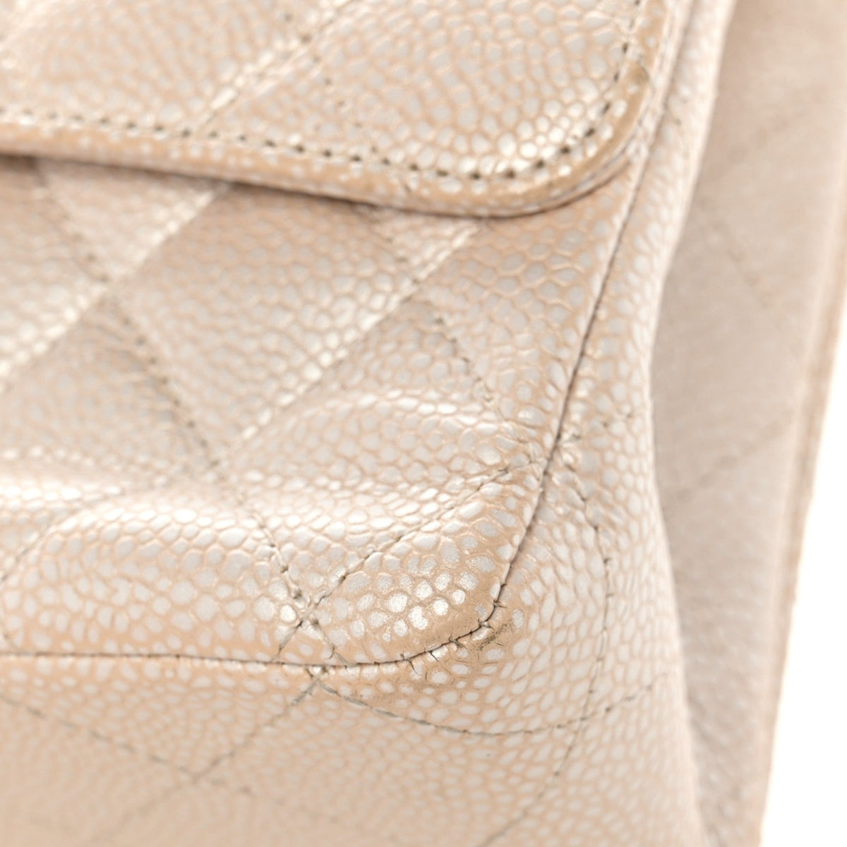 Pearly Caviar Quilted Medium Double Flap Light Beige At My store
