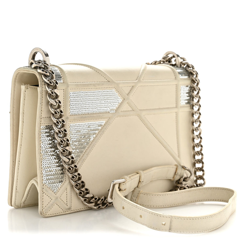 Lambskin Sequin Medium Diorama Flap Bag White AT My store