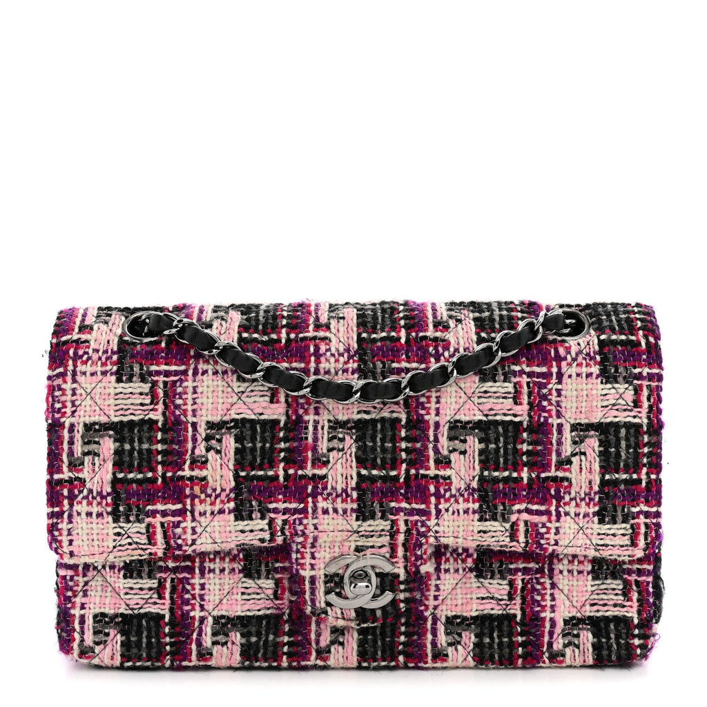 Tweed Quilted Medium Double Flap Pink Black At My store