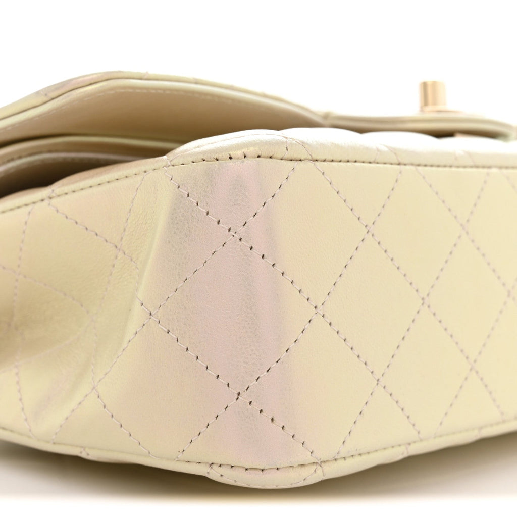 Iridescent Lambskin Quilted Medium Double Flap Ivory At My store