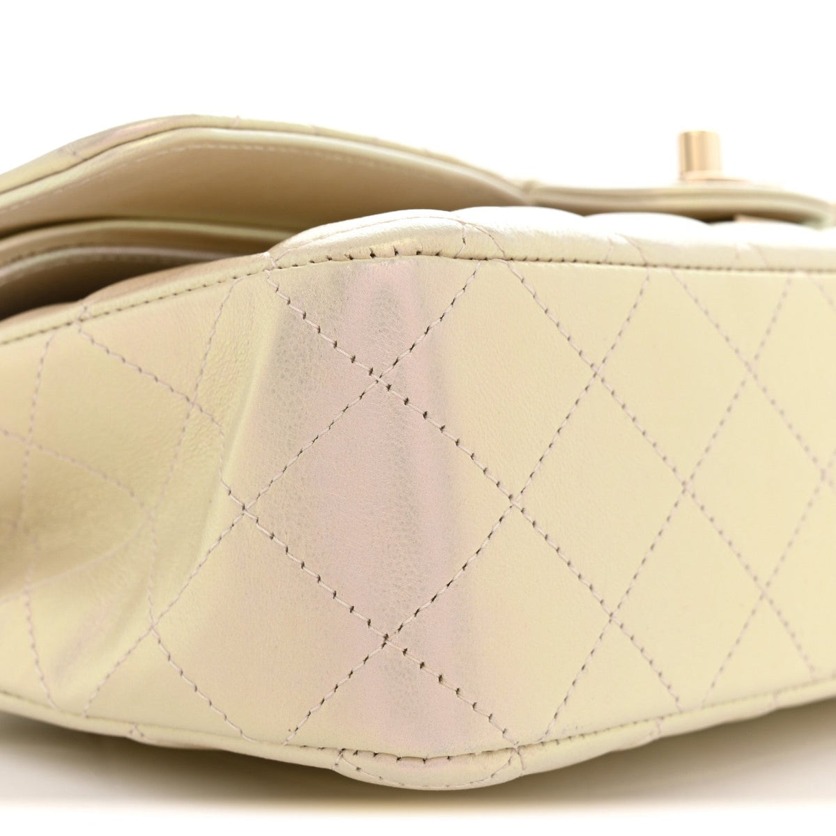 Iridescent Lambskin Quilted Medium Double Flap Ivory At My store