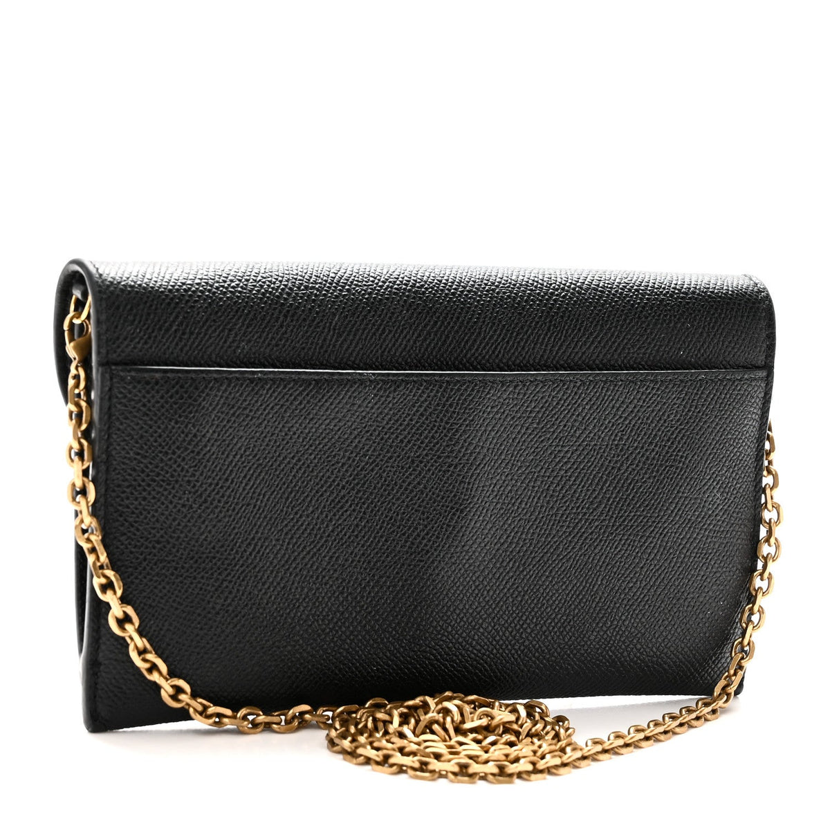 Grained Calfskin Saddle Chain Wallet Pouch Black AT My store