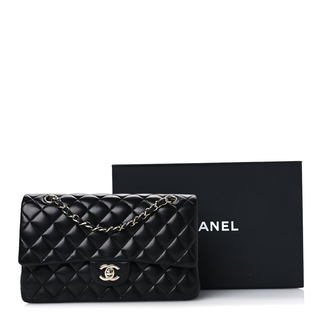 Lambskin Quilted Medium Double Flap Black Black At My store