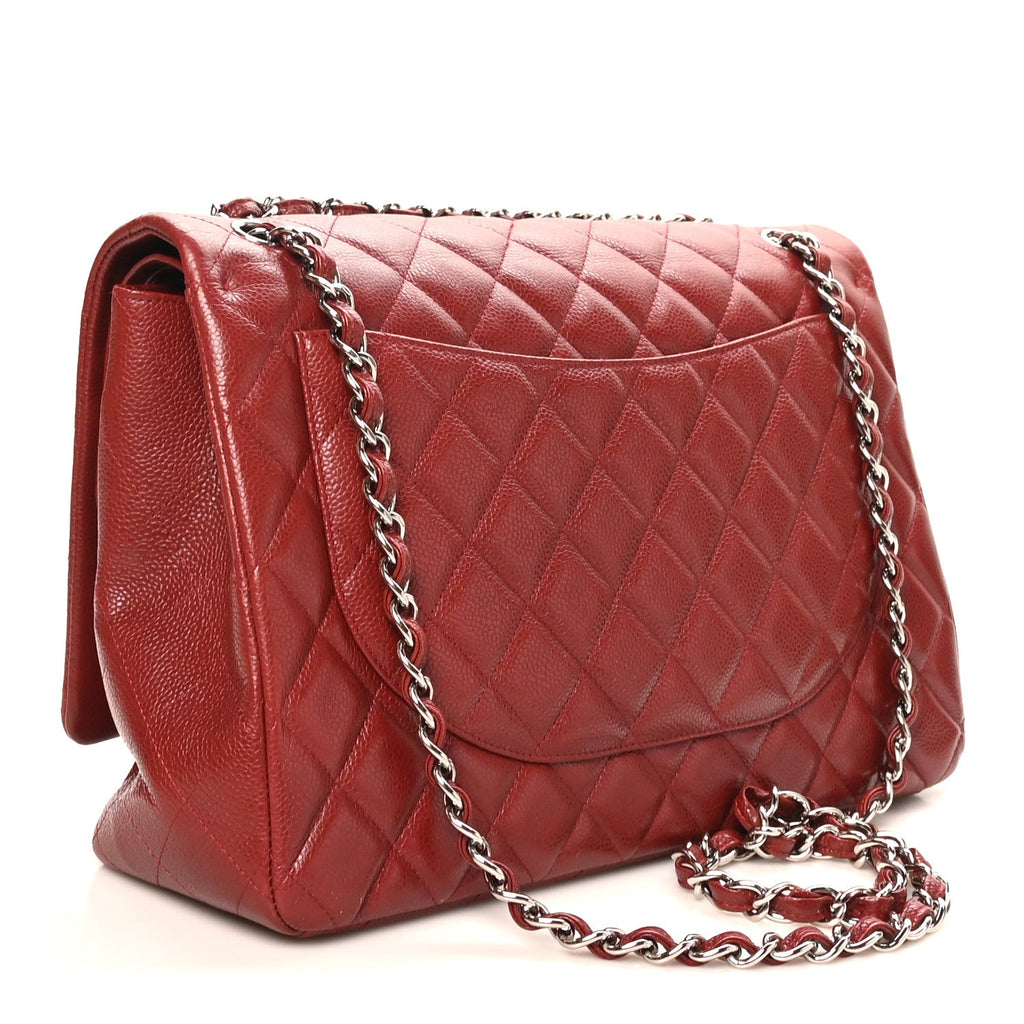 Caviar Quilted Maxi Double Flap Dark Red At My store