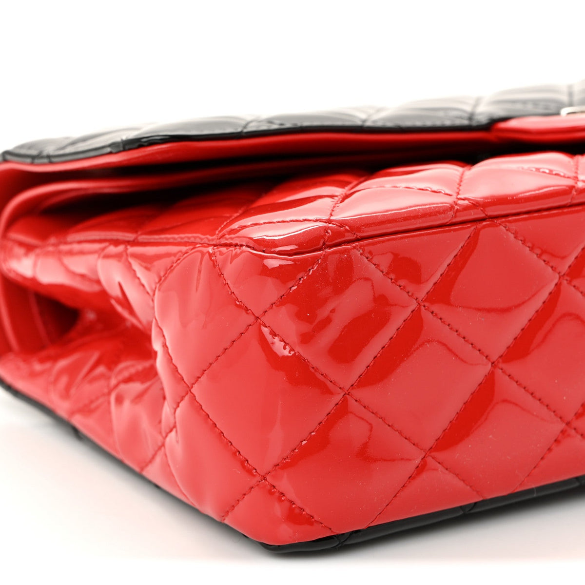 Patent Calfskin Quilted Bi-Color Medium Double Flap Black Red At My store