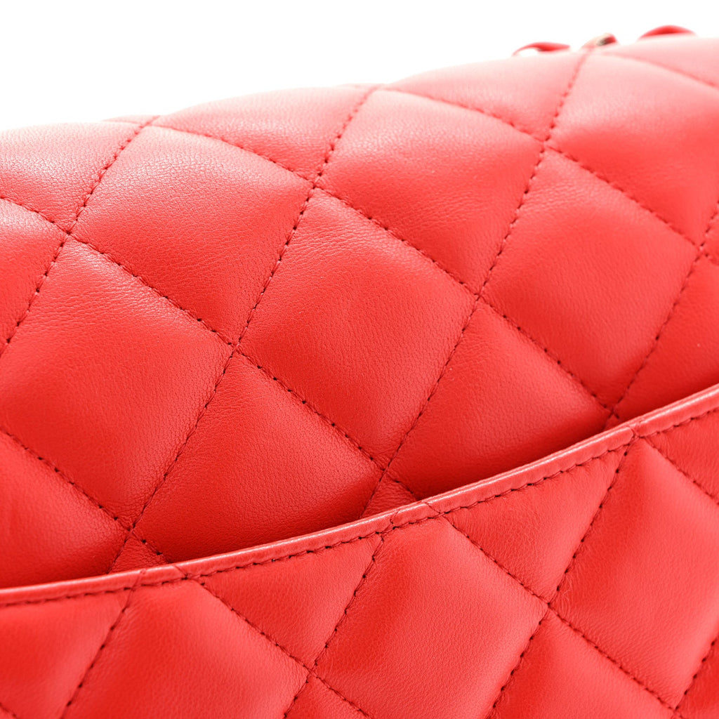 Lambskin Quilted Jumbo Double Flap Red At My store