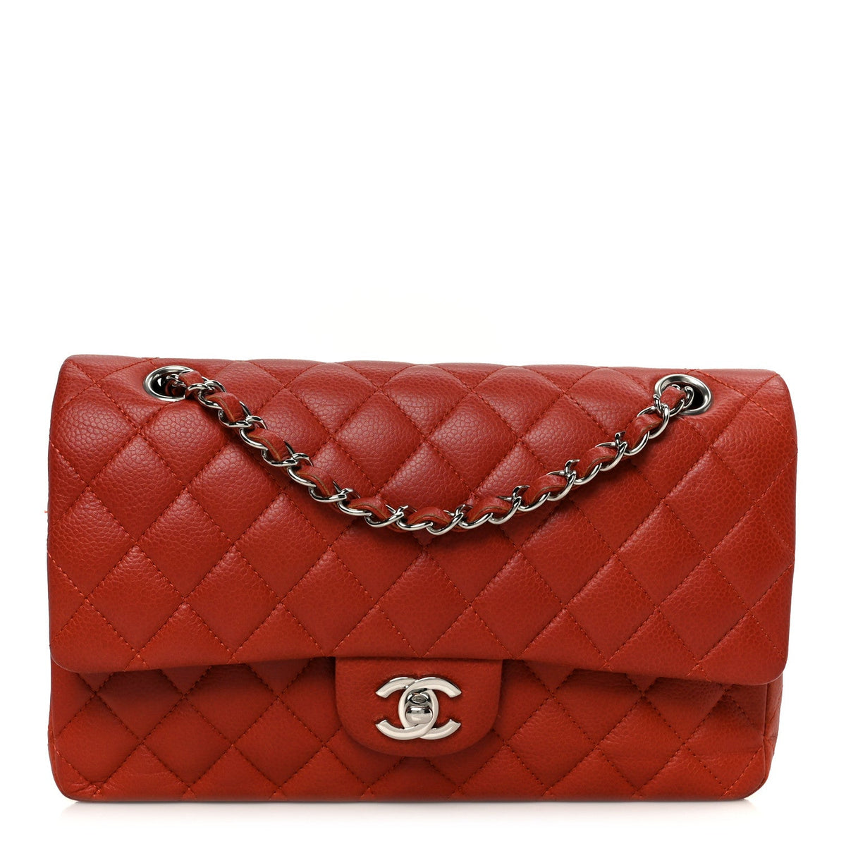 Caviar Quilted Medium Double Flap Red At My store