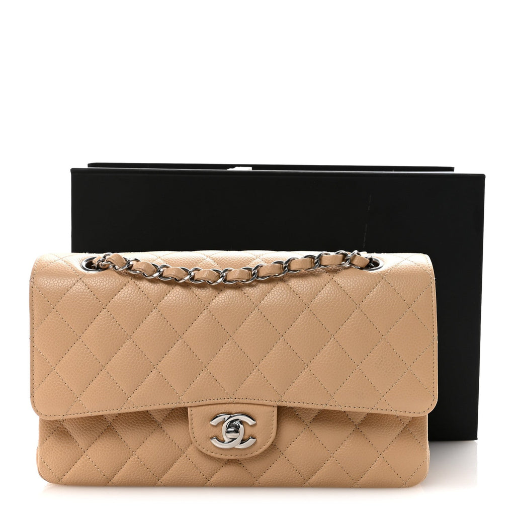 Caviar Quilted Medium Double Flap Beige At My store