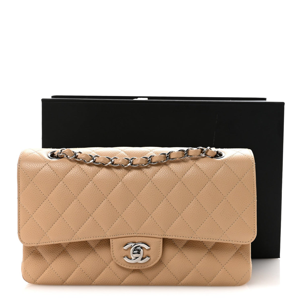 Caviar Quilted Medium Double Flap Beige At My store