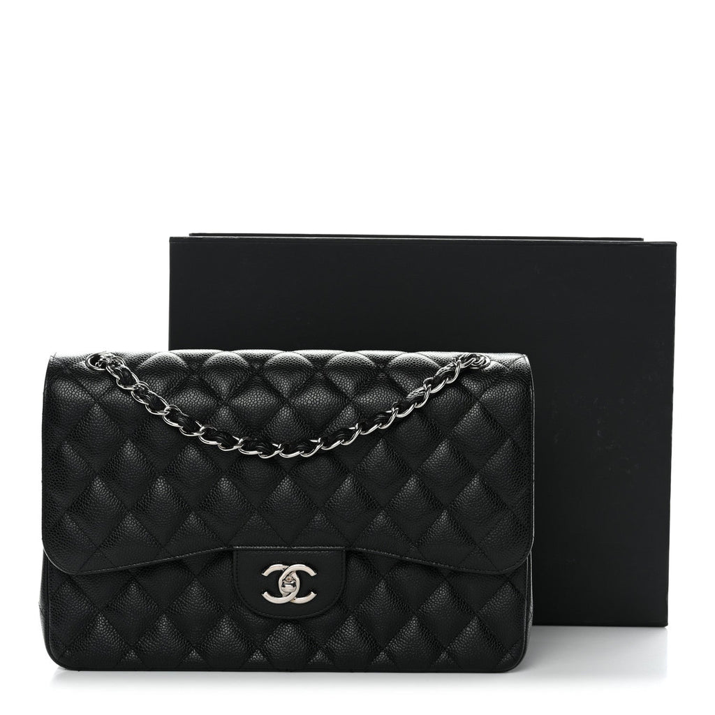 Caviar Quilted Jumbo Double Flap Black At My store