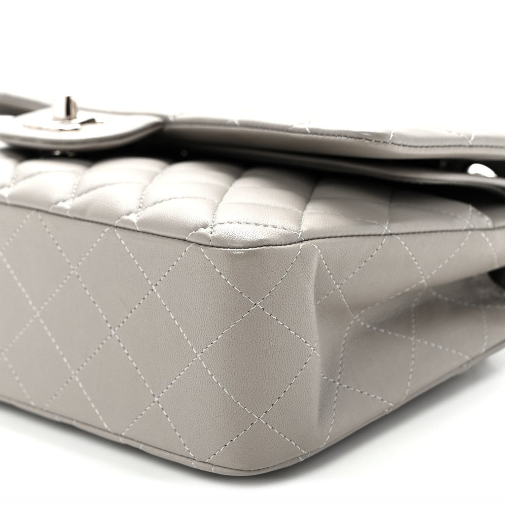 Lambskin Quilted Medium Double Flap Grey At My store