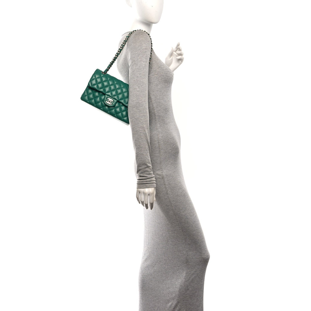 Caviar Quilted Small Double Flap Green At My store