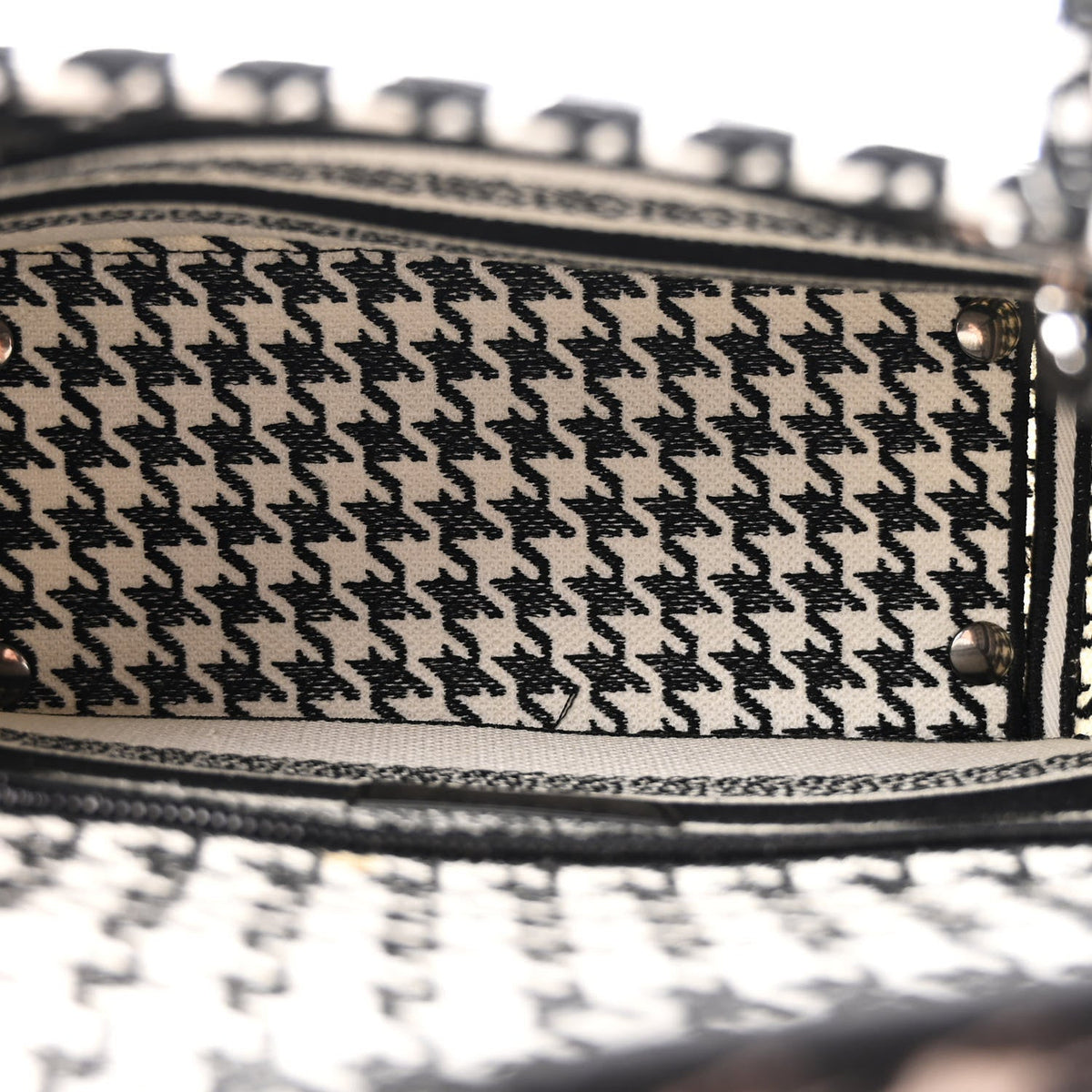 Canvas Houndstooth Embroidered Medium Lady D-Lite Black White AT My store
