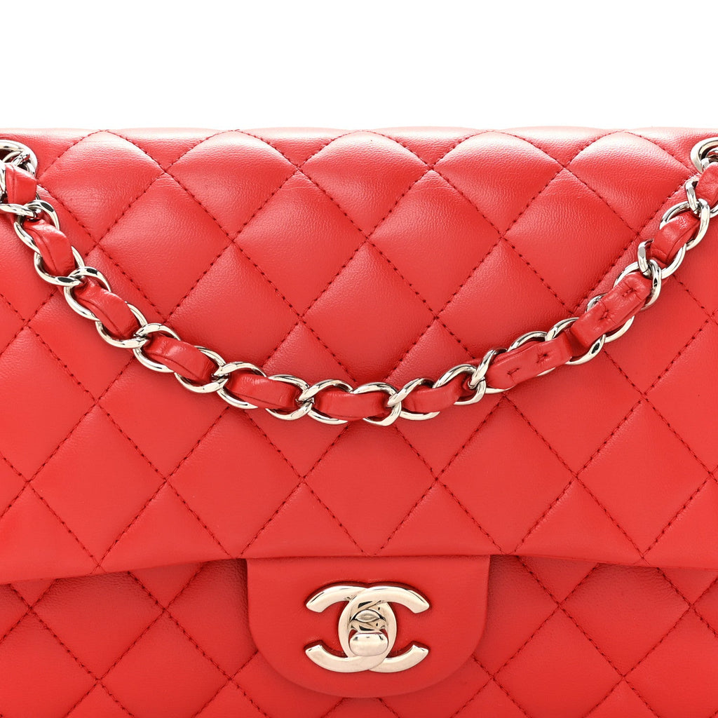 Lambskin Quilted Medium Double Flap Red At My store