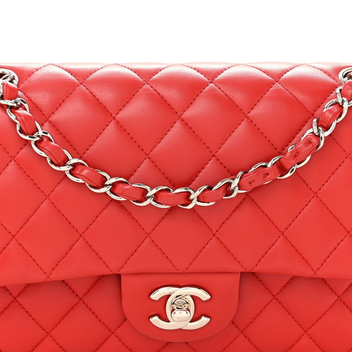 Lambskin Quilted Medium Double Flap Red At My store
