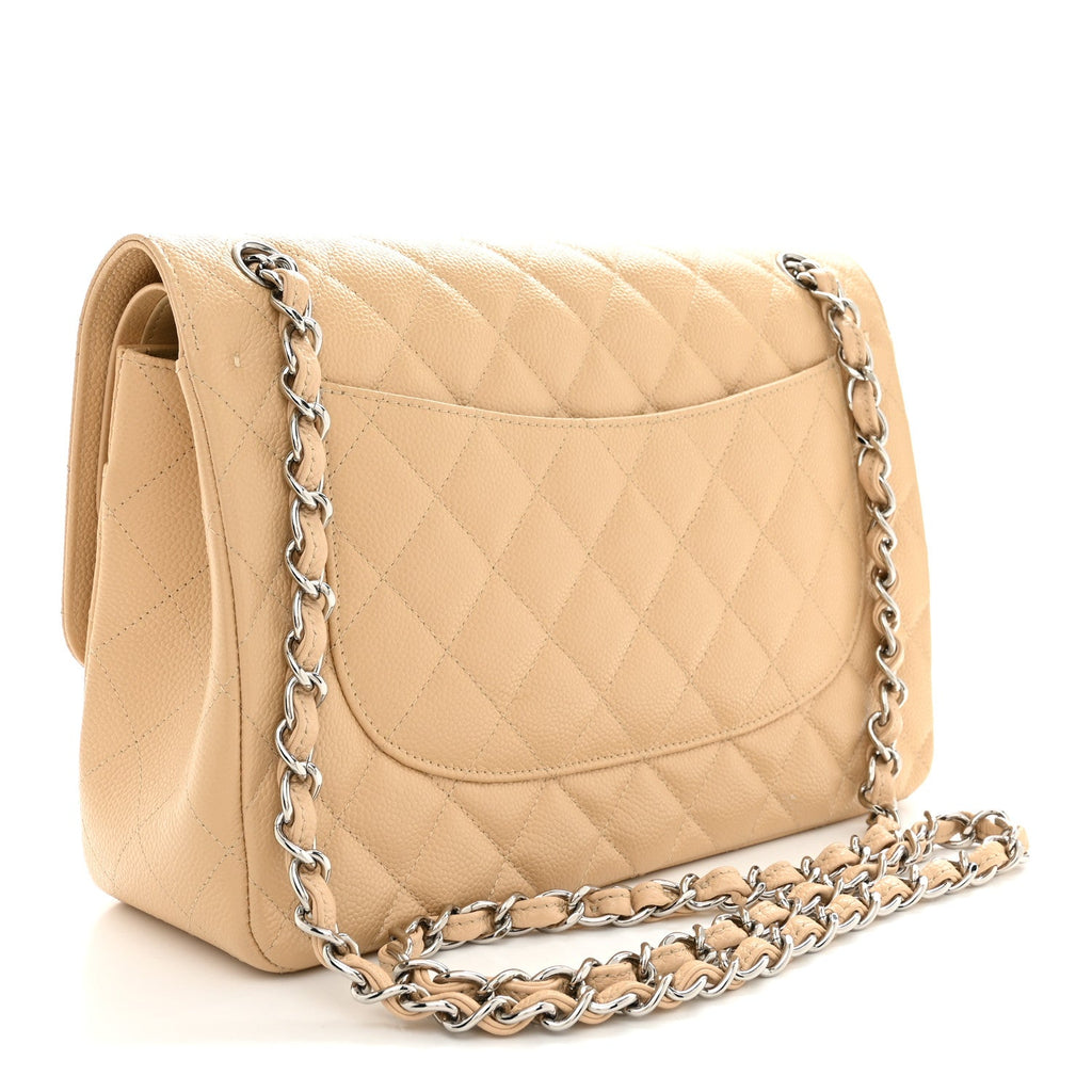 Caviar Quilted Jumbo Double Flap Light Beige At My store