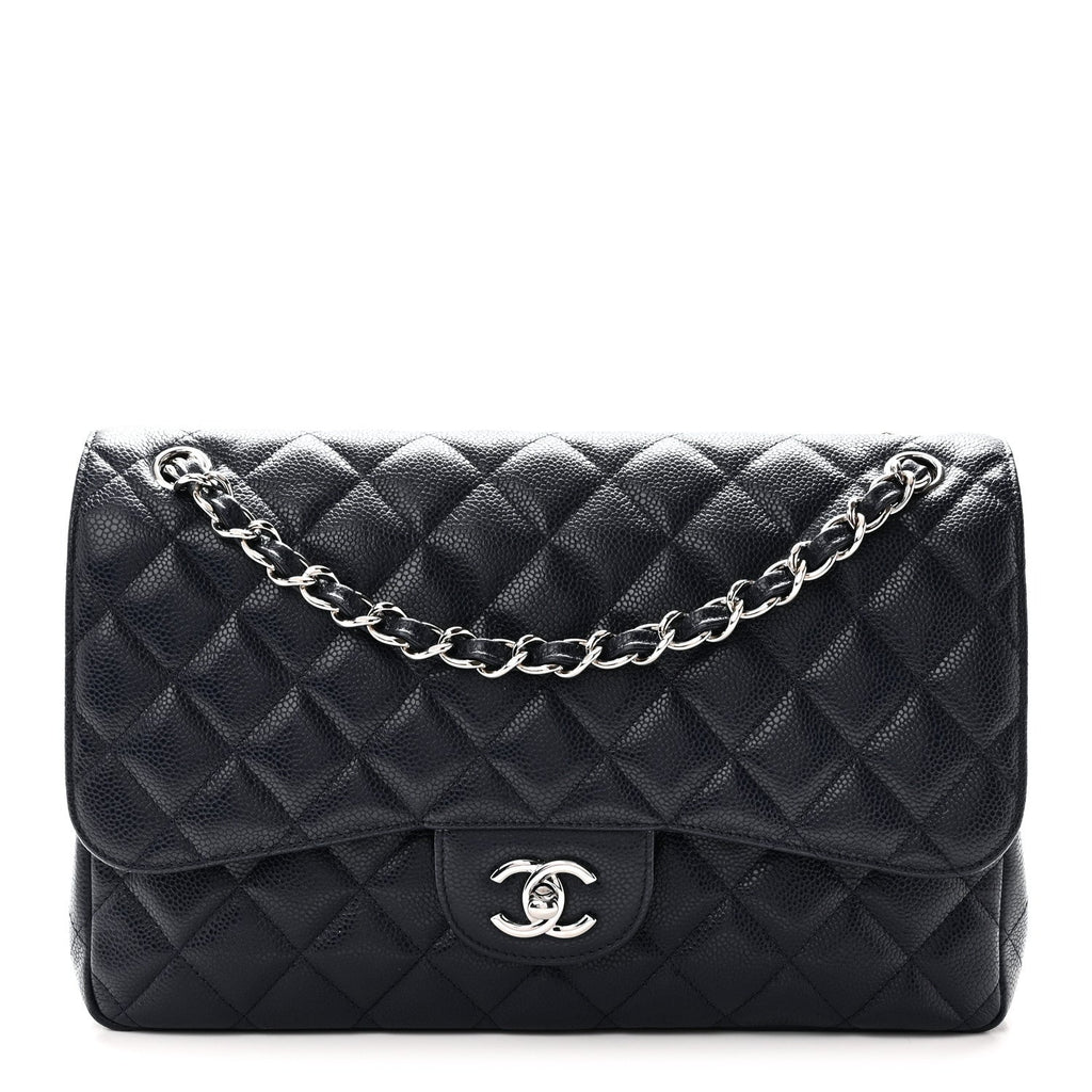 Caviar Quilted Jumbo Double Flap Navy Blue Navy Blue At My store