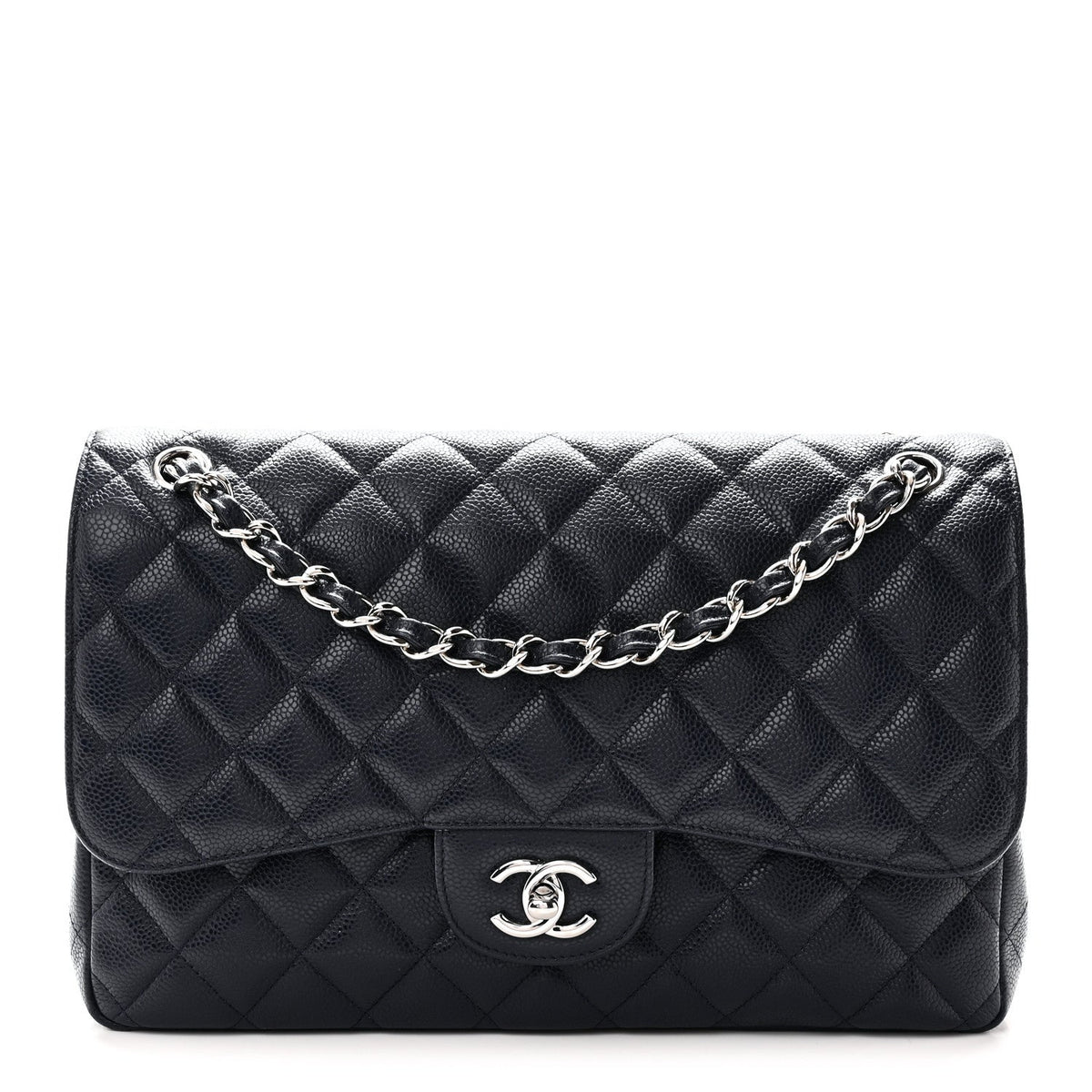 Caviar Quilted Jumbo Double Flap Navy Blue Navy Blue At My store