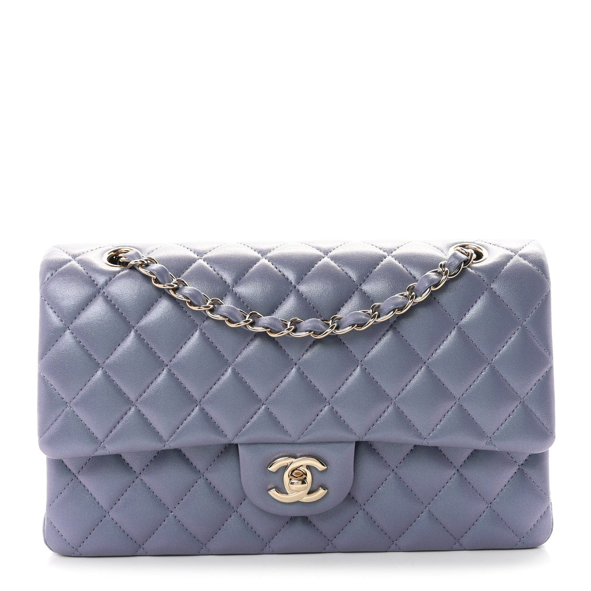 Iridescent Lambskin Quilted Medium Double Flap Light Purple At My store