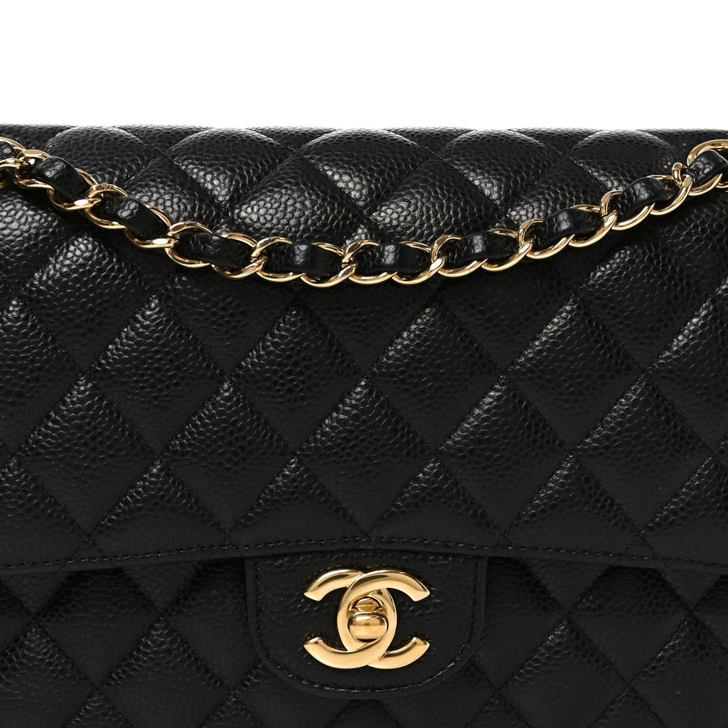 Caviar Quilted Medium Double Flap Black At My store