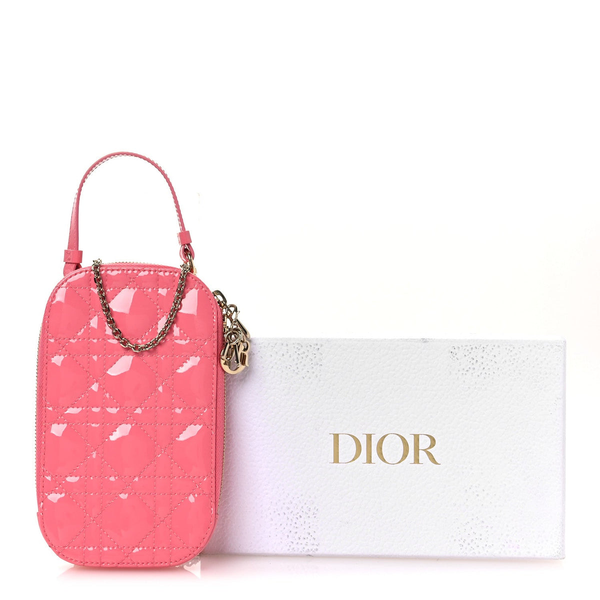 Patent Cannage Lady Dior Phone Holder Pink AT My store