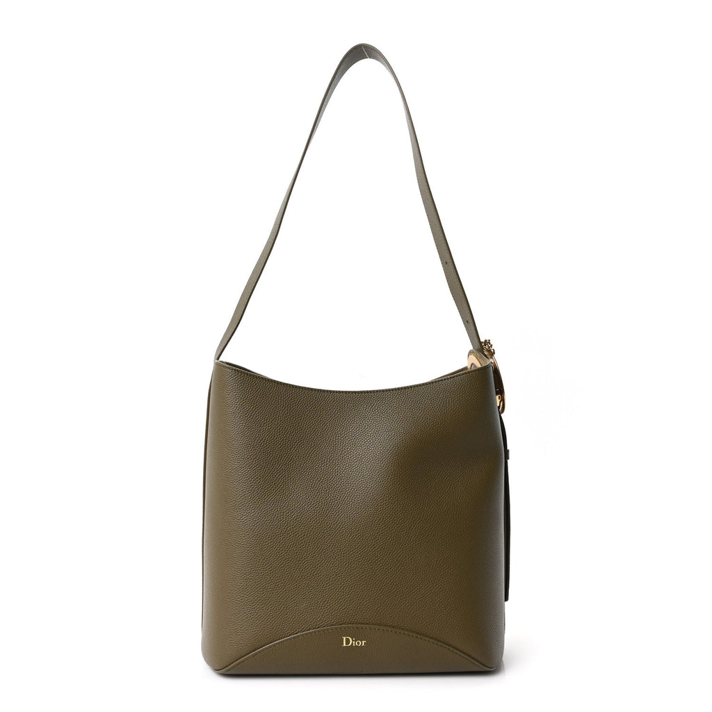 Grained Calfskin Medium Medaillon Bucket Bag Khaki AT My store