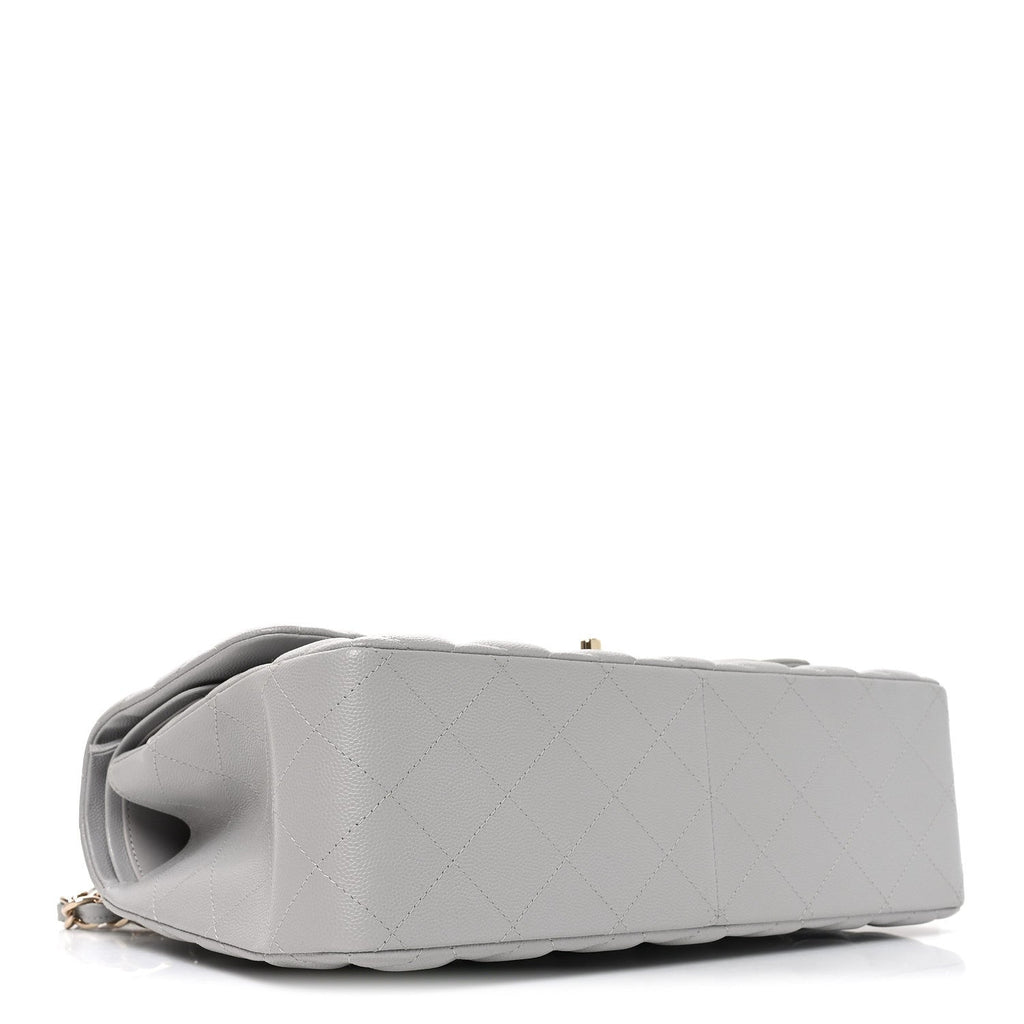 Caviar Quilted Jumbo Double Flap Grey At My store