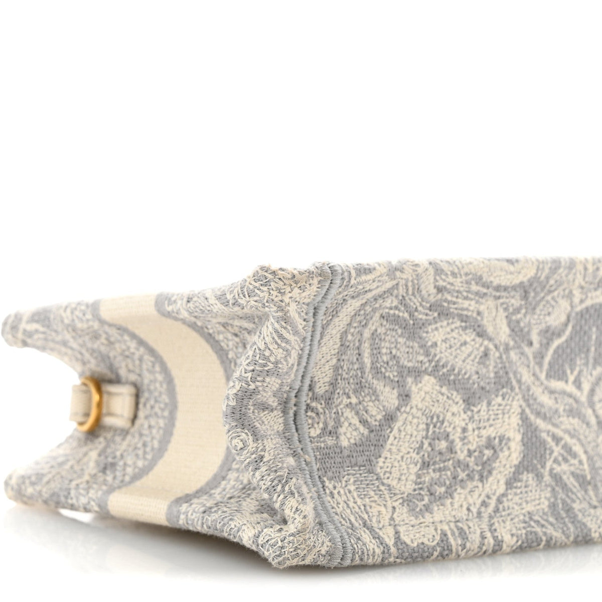 Canvas Embroidered Toile De Jouy Reverse Mini Book Tote With Strap Grey AT My store
