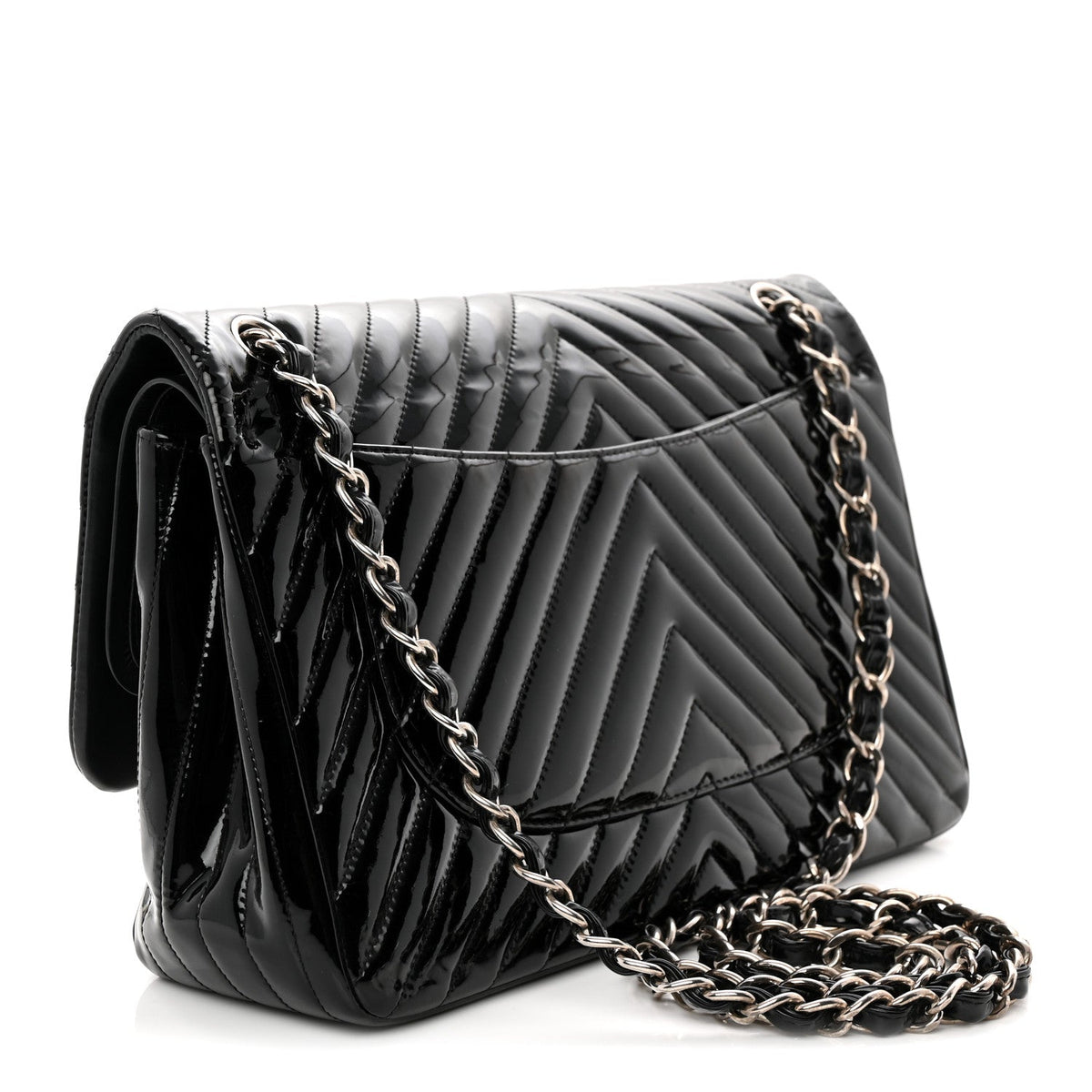 Patent Chevron Quilted Jumbo Double Flap Black At My store