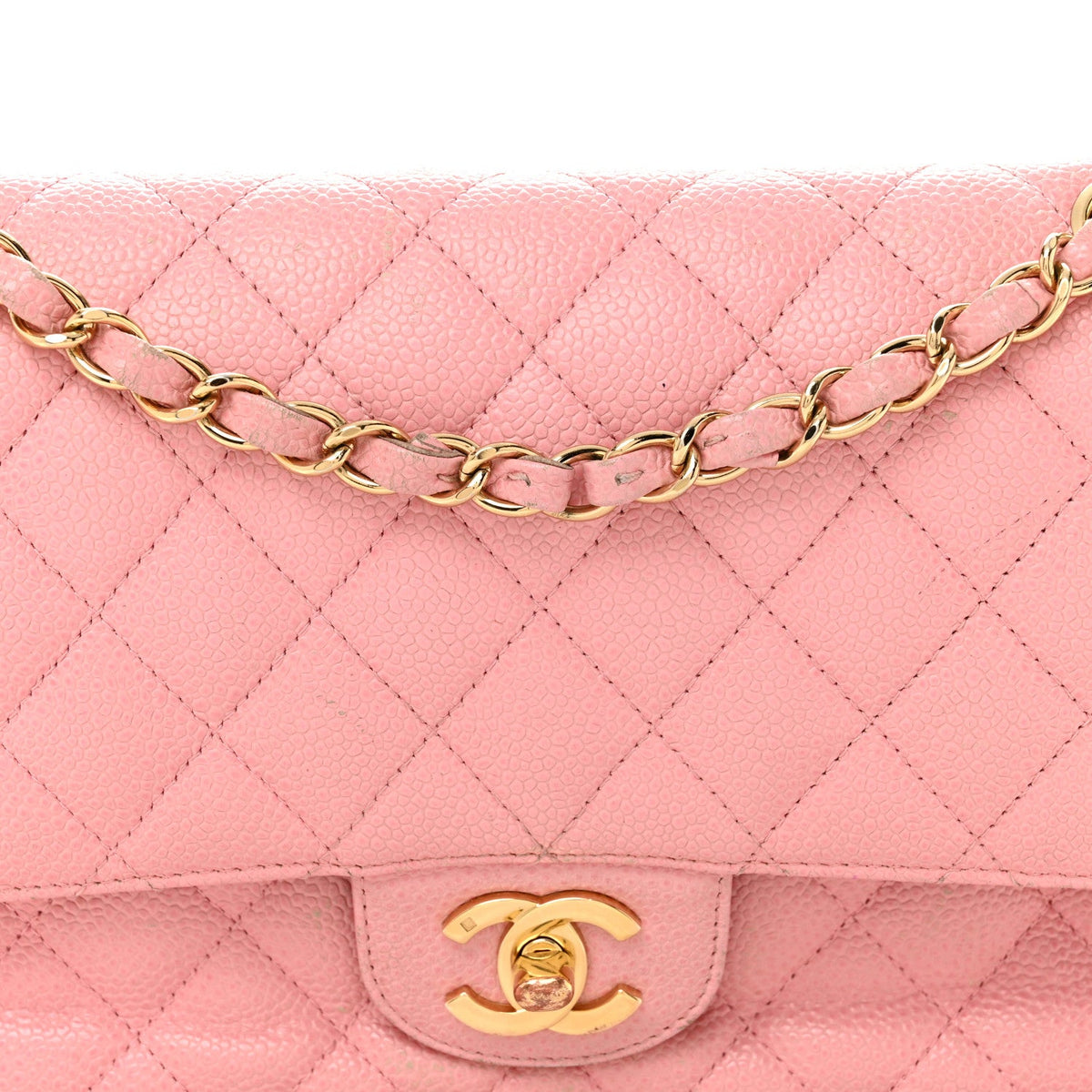 Caviar Quilted Medium Double Flap Light Pink At My store