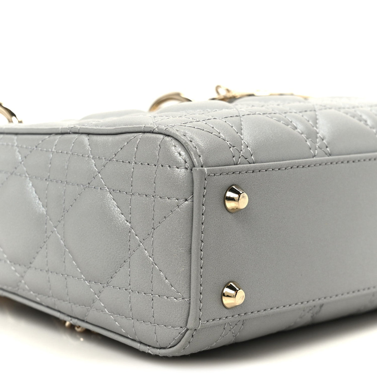 Metallic Lambskin Cannage Mini Lady Dior Grey AT My store