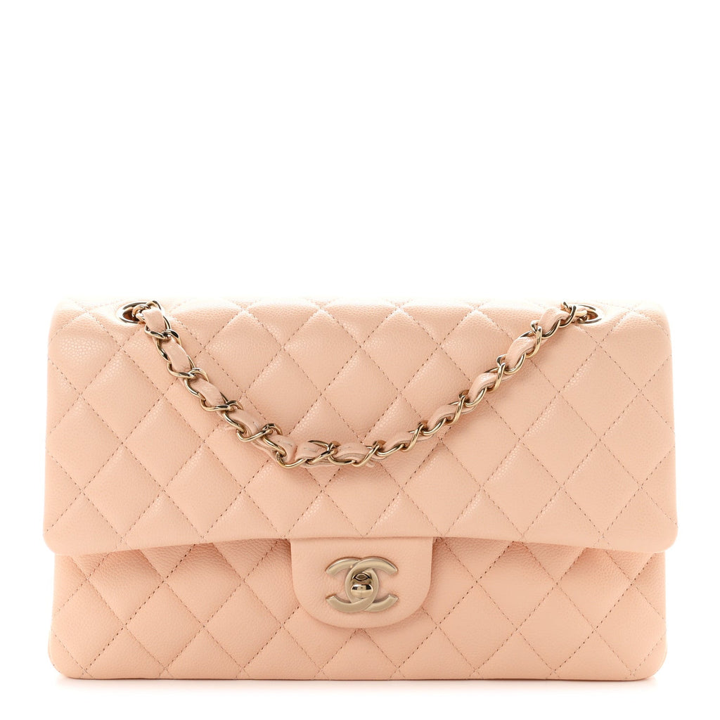 Caviar Quilted Medium Double Flap Light Pink At My store