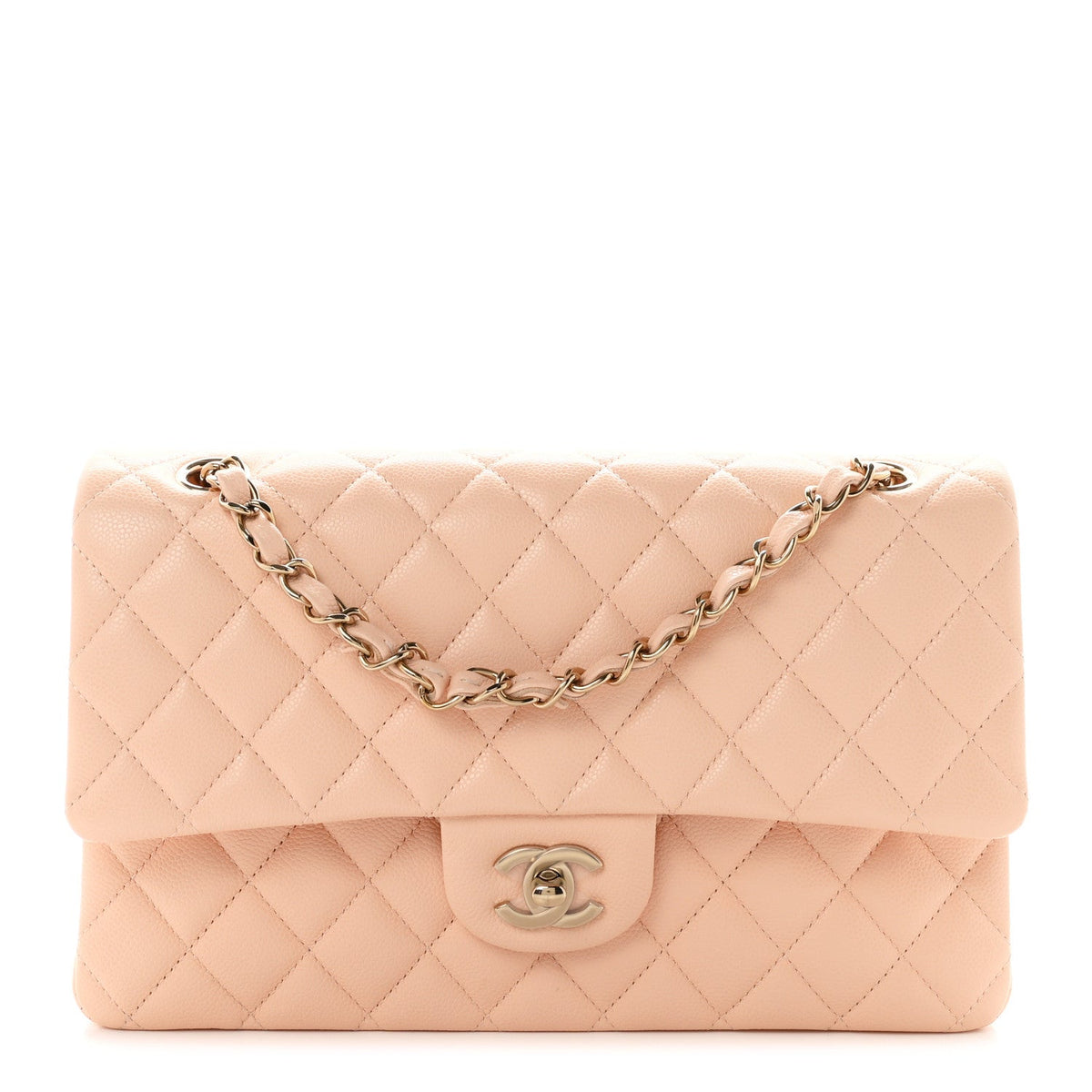 Caviar Quilted Medium Double Flap Light Pink At My store